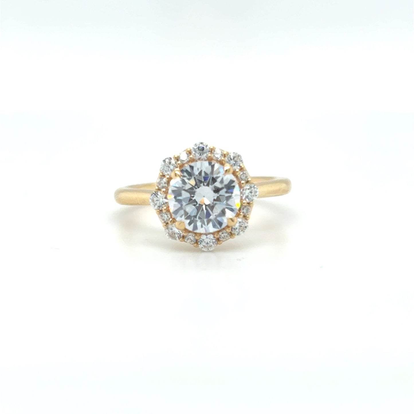 9ct Yellow Gold Round Cz Solitaire Ring with Fancy CZ Halo