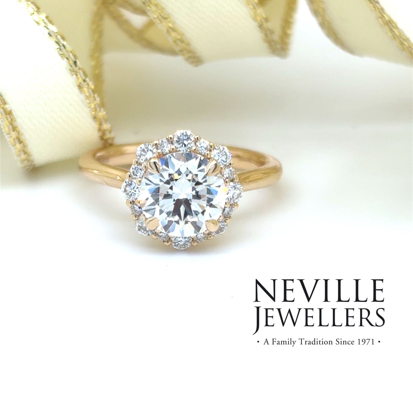 9ct Yellow Gold Round Brilliant Solitaire Diamond Ring with Fancy Diamond Set Halo 2.48ct