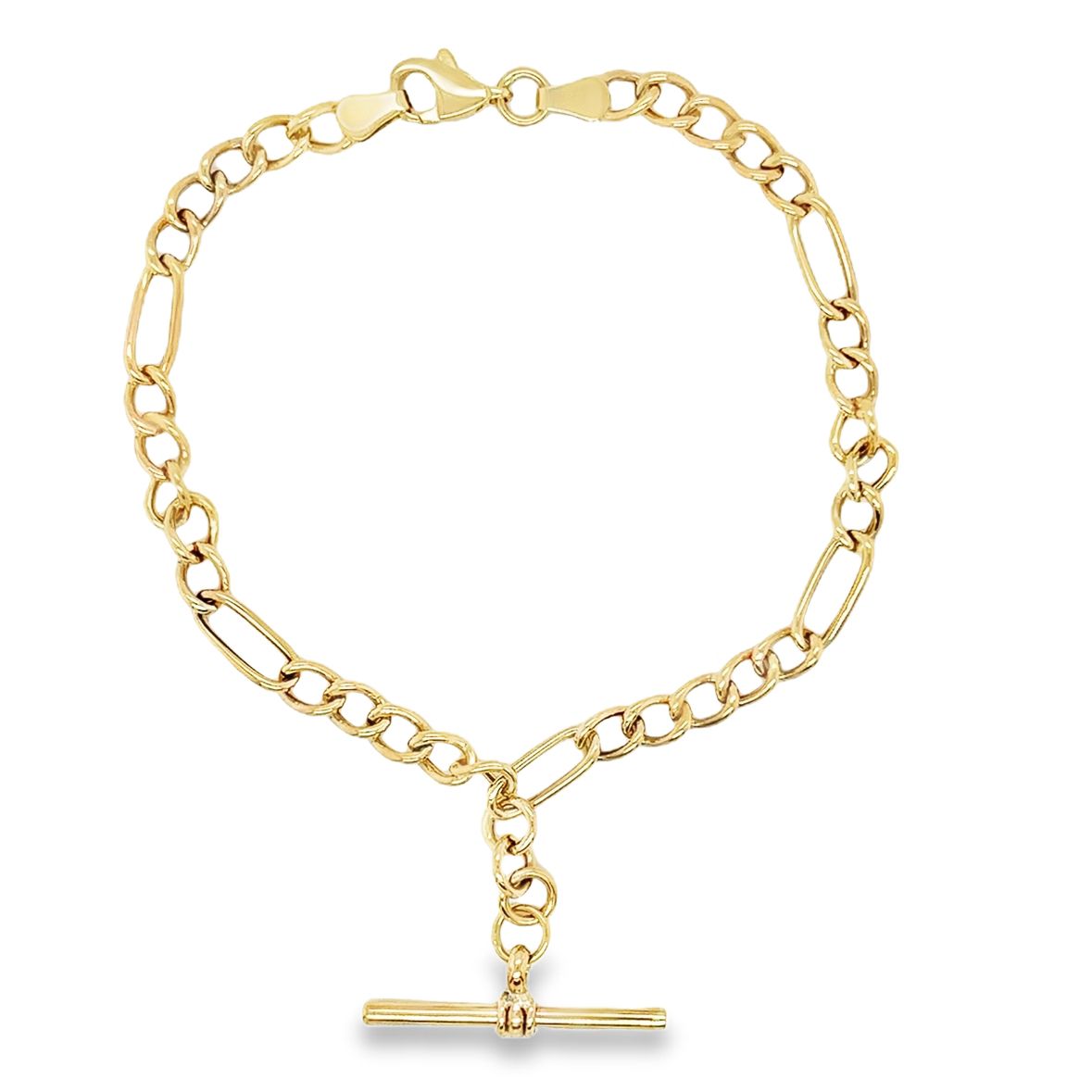 9ct Polished Figaro Link T-Bar Bracelet