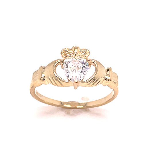 9CT CUBIC ZIRCONIA CLADDAGH RING