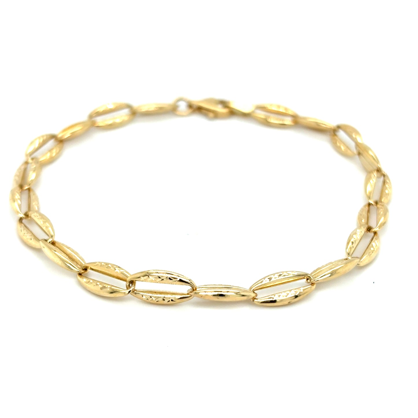 9ct Polished Open Oval Diamond cut Link Bracelet 2.9g