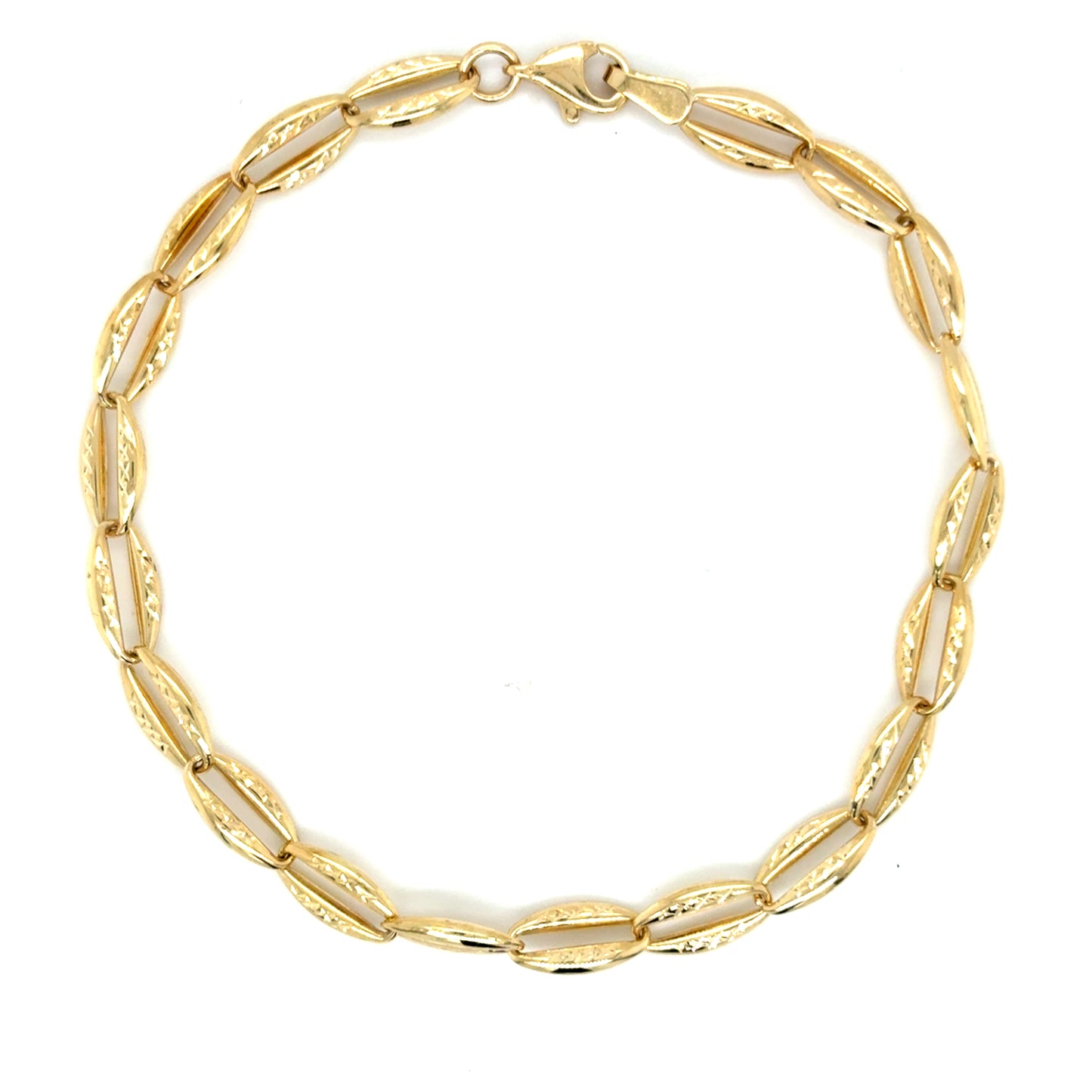 9ct Polished Open Oval Diamond cut Link Bracelet 2.9g