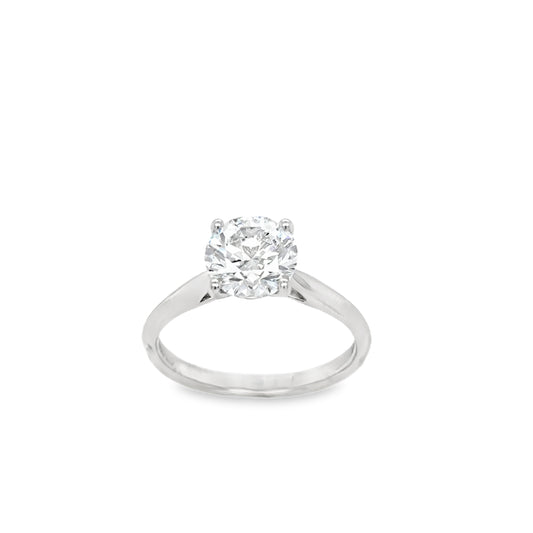 Platinum Four Claw Round Brilliant Solitaire Cultured Diamond Ring 1.50ct