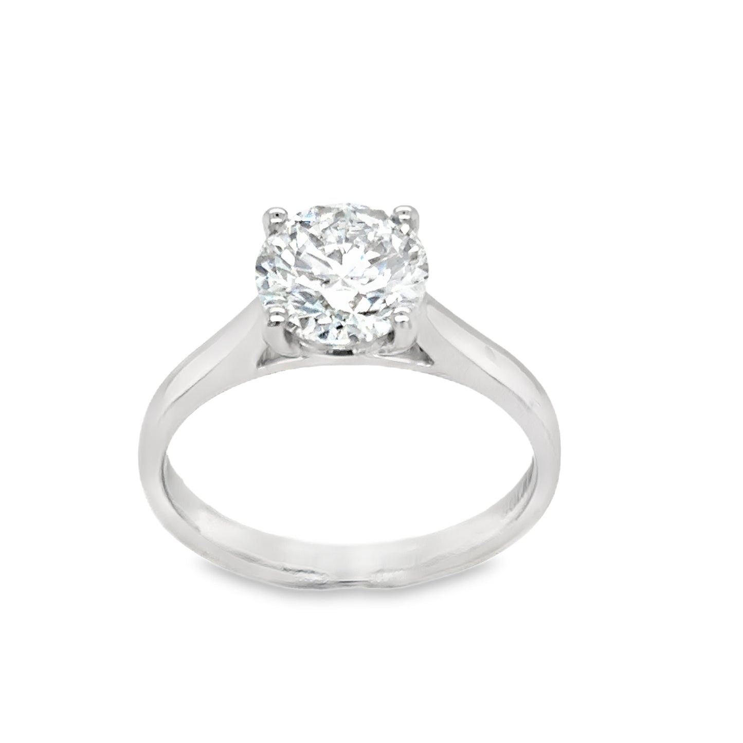 Platinum Four Claw Round Brilliant Solitaire Cultured Diamond Ring 1.50ct