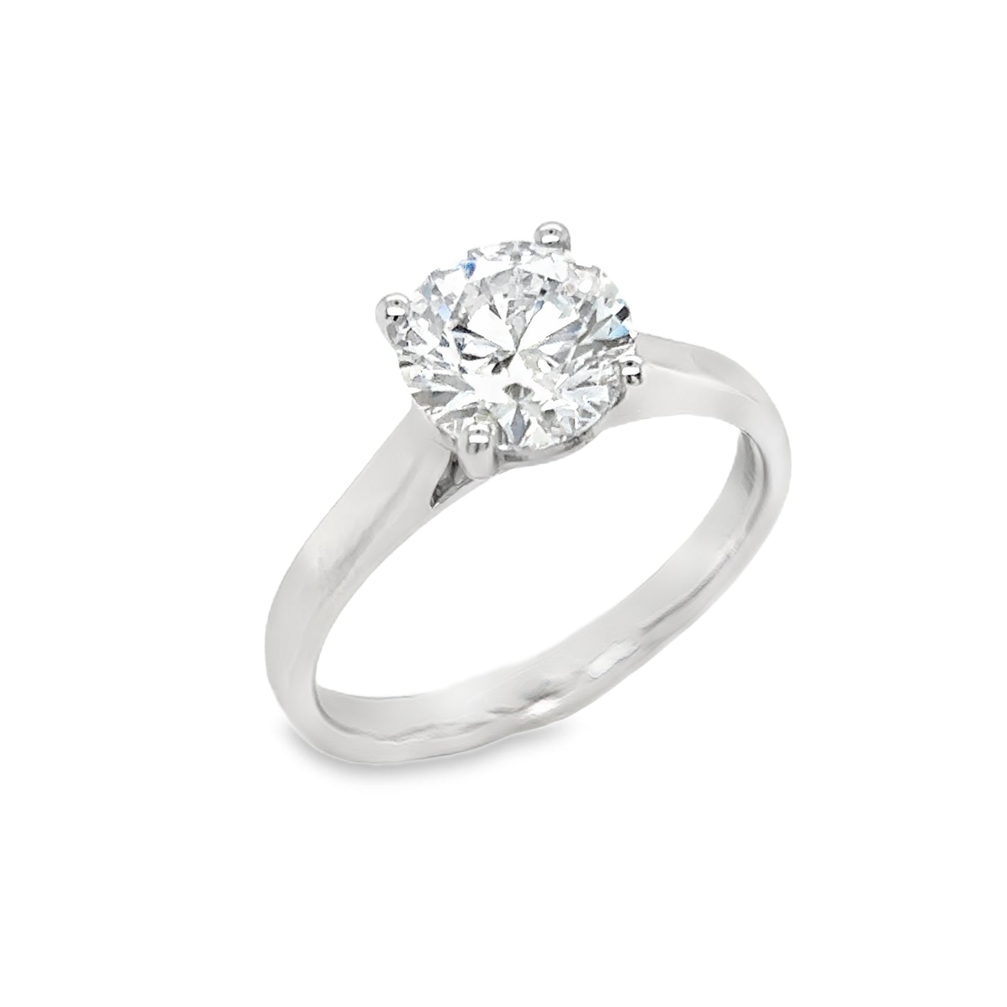 Platinum Four Claw Round Brilliant Solitaire Cultured Diamond Ring 1.50ct