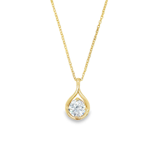 9ct Yellow Gold Round Brilliant Cultured Diamond Pendant with Swirl Setting 1.00ct