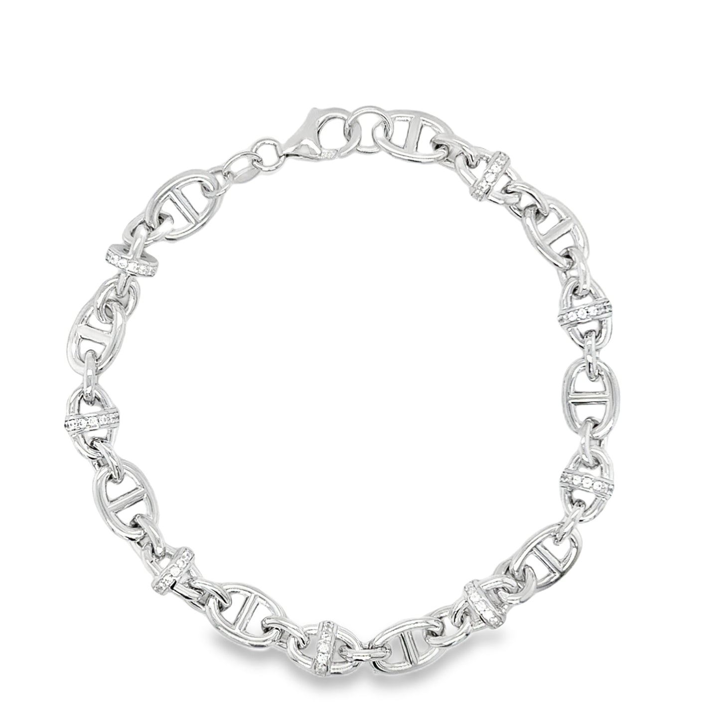 Sterling Silver Cubic Zirconia Anchor Link Bracelet