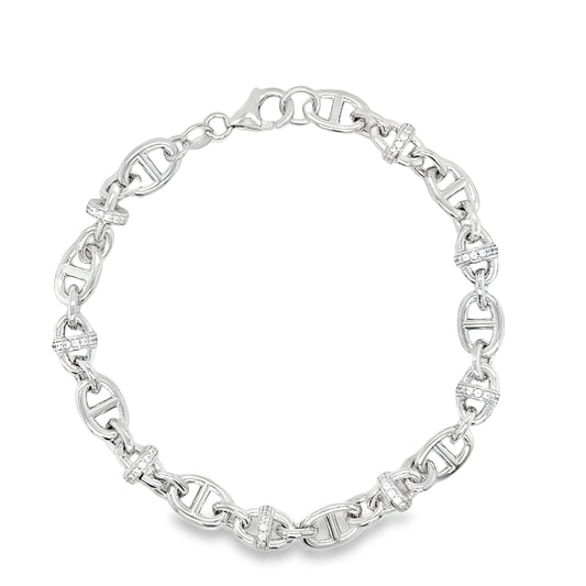 Sterling Silver Cubic Zirconia Anchor Link Bracelet