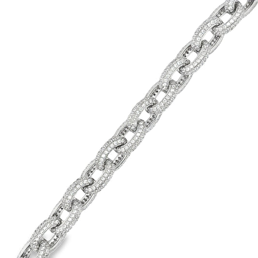 Sterling Silver Pave CZ Oval XL Belcher Bracelet