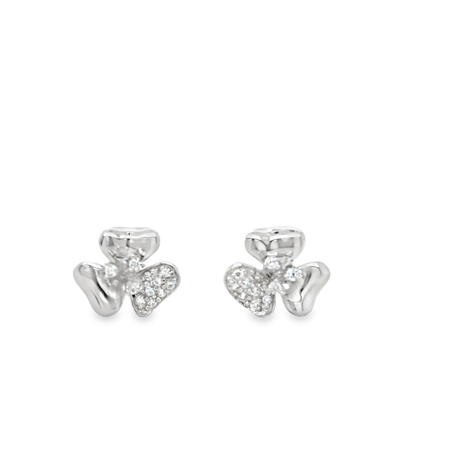 Sterling Silver Pave CZ and Polished Flower Earrings