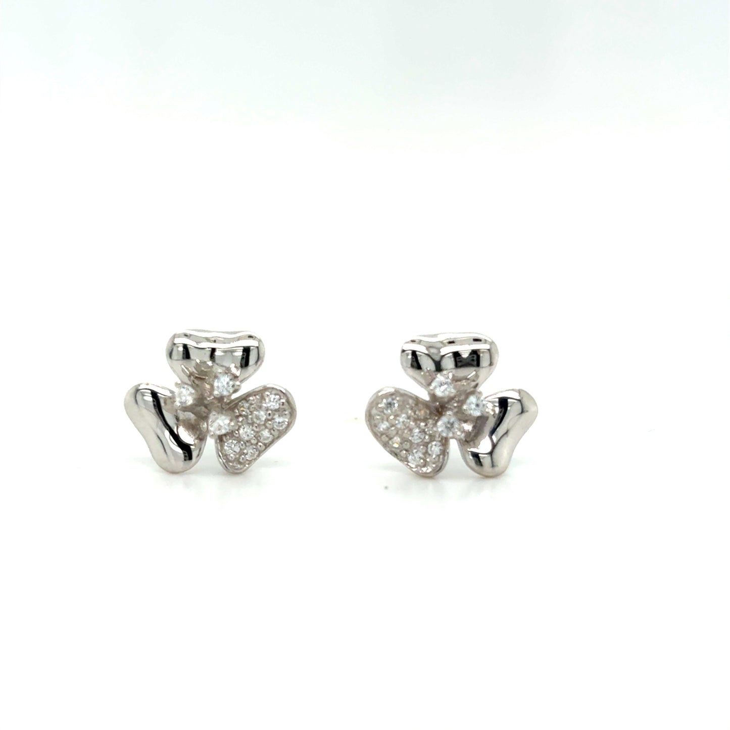 Sterling Silver Pave CZ and Polished Flower Earrings