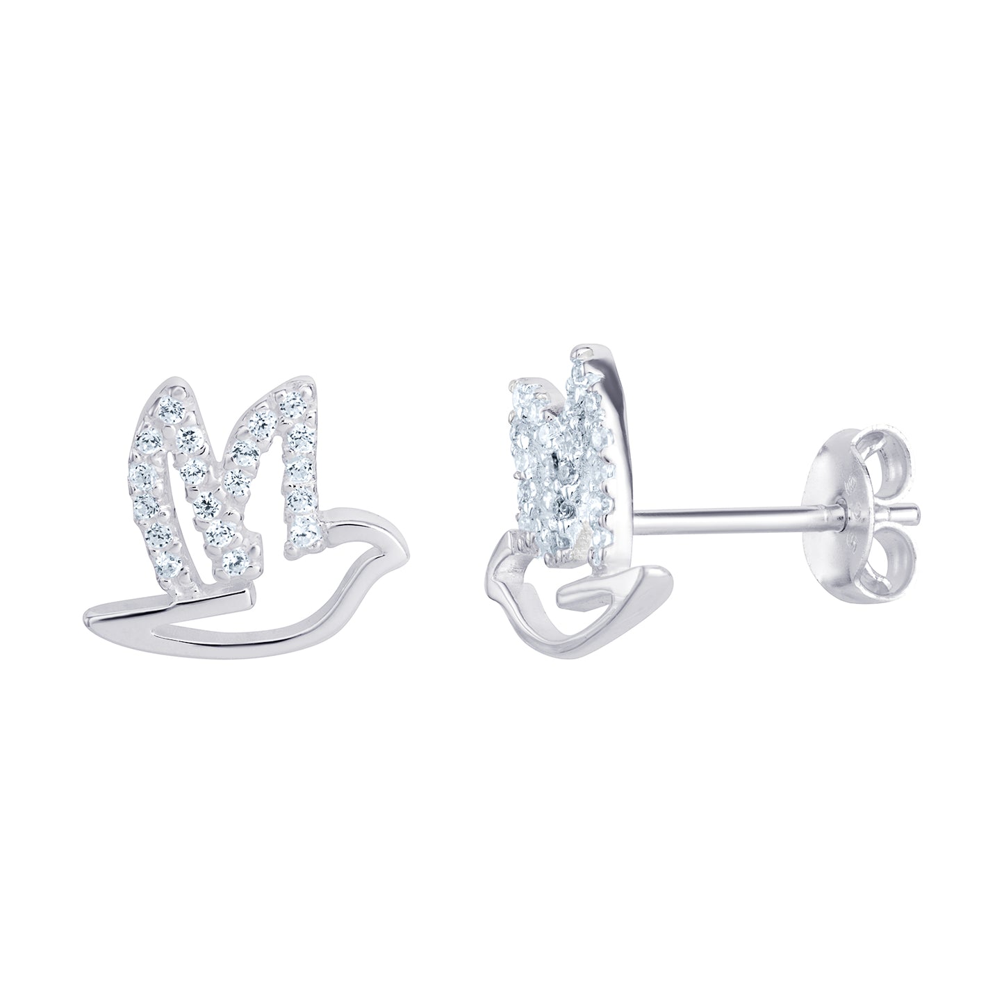 Sterling Silver CZ Bird Earrings