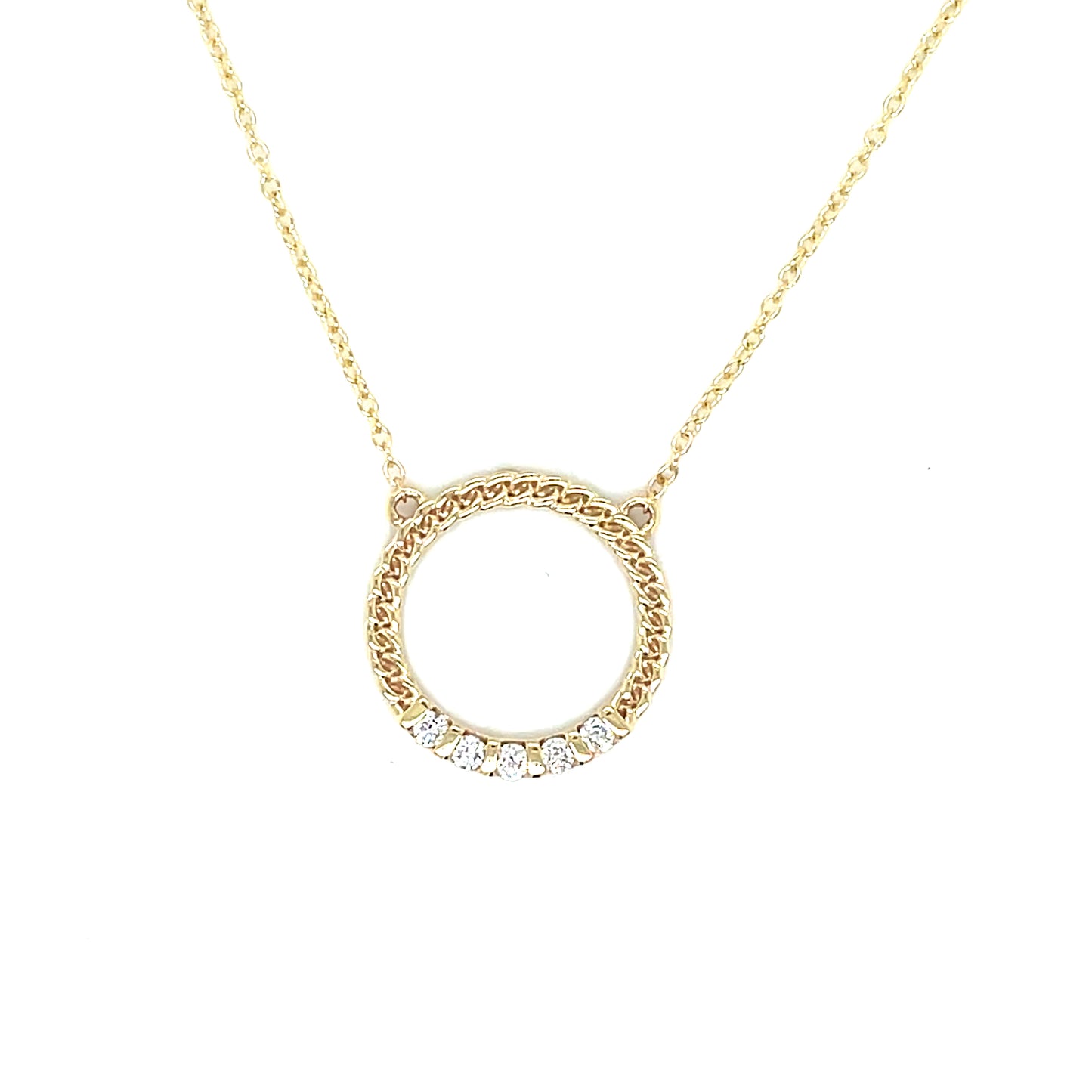 9ct Yellow Gold Woven Open Circle Diamond Necklet .10ct