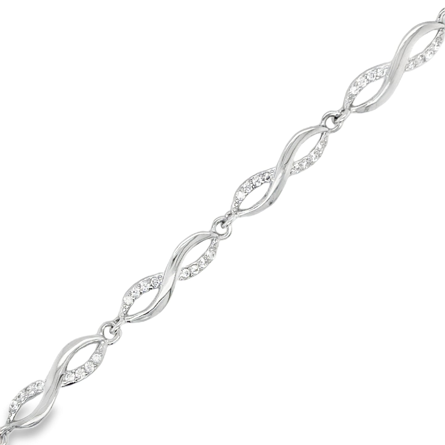 Sterling Silver CZ & Polished Infinity Bracelet