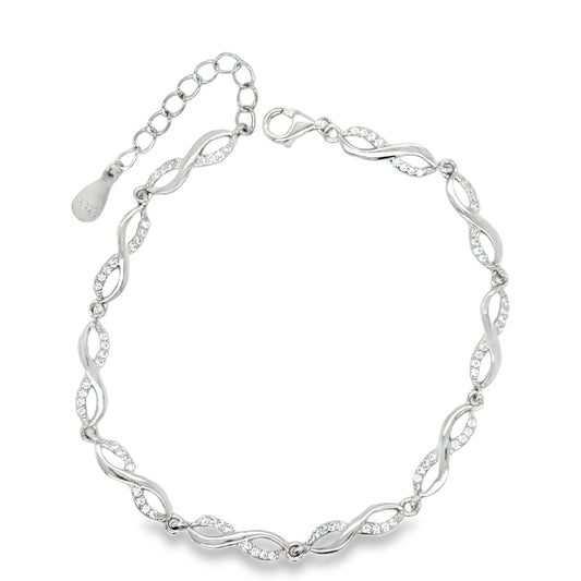 Sterling Silver CZ & Polished Infinity Bracelet