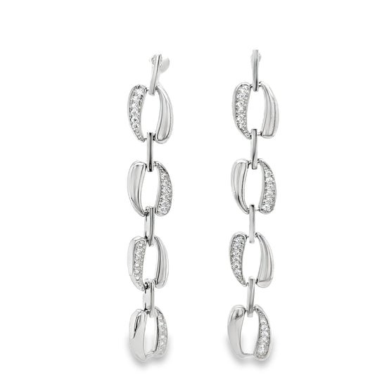 Sterling Silver CZ &  Polished Open Oval Link Drop Earrings