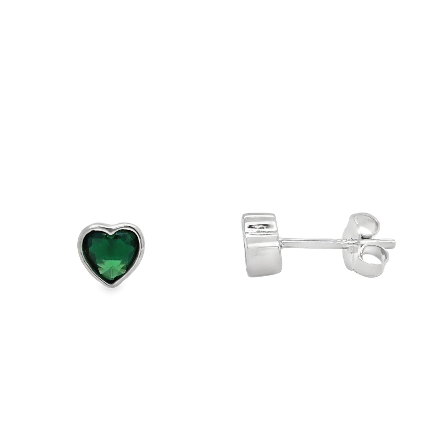 Sterling Silver CZ Green Heart Earrings