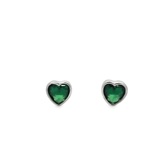 Sterling Silver CZ Green Heart Earrings