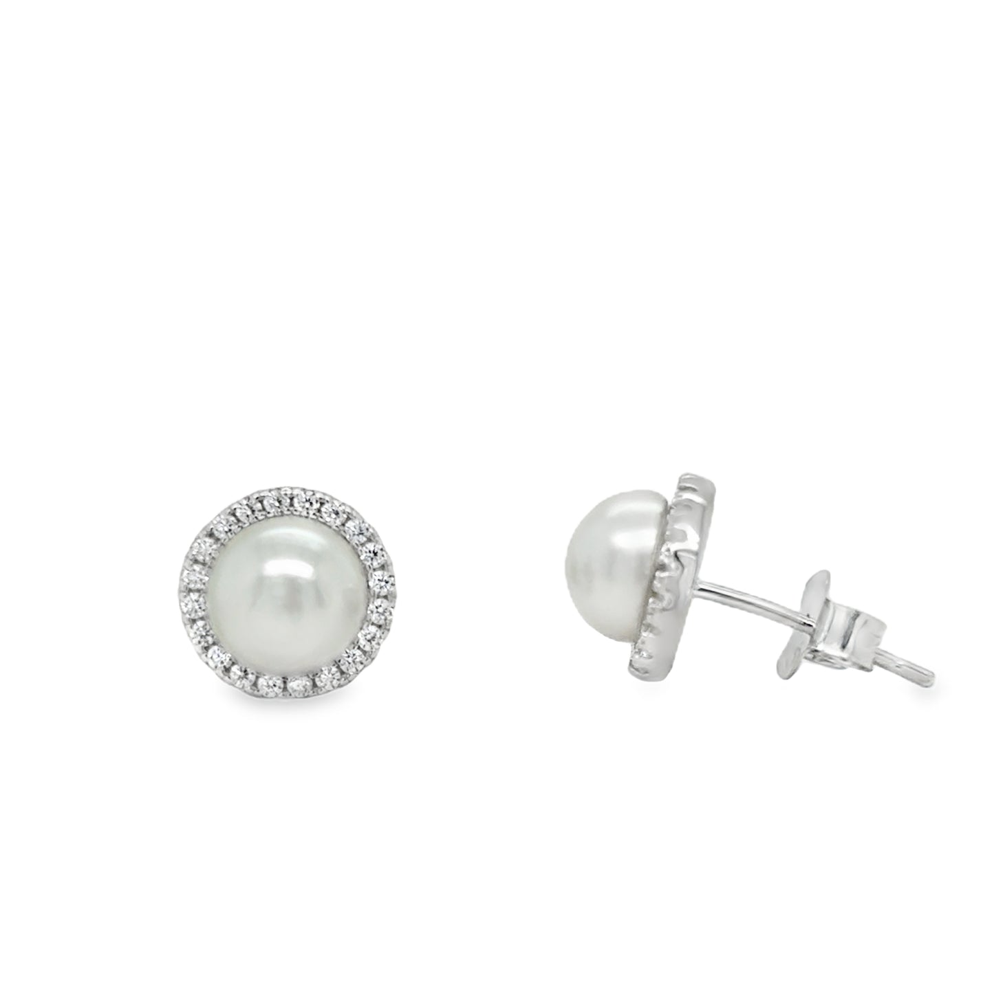 Sterling Silver Freshwater Pearl & Cubic Zirconia Halo Earrings