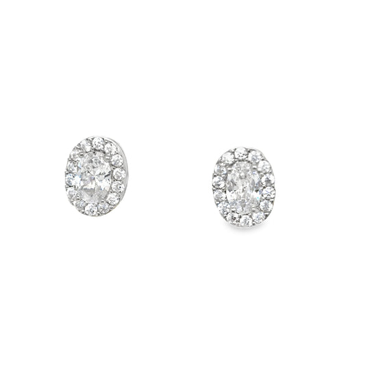Sterling SIlver CZ Oval Halo Earrings