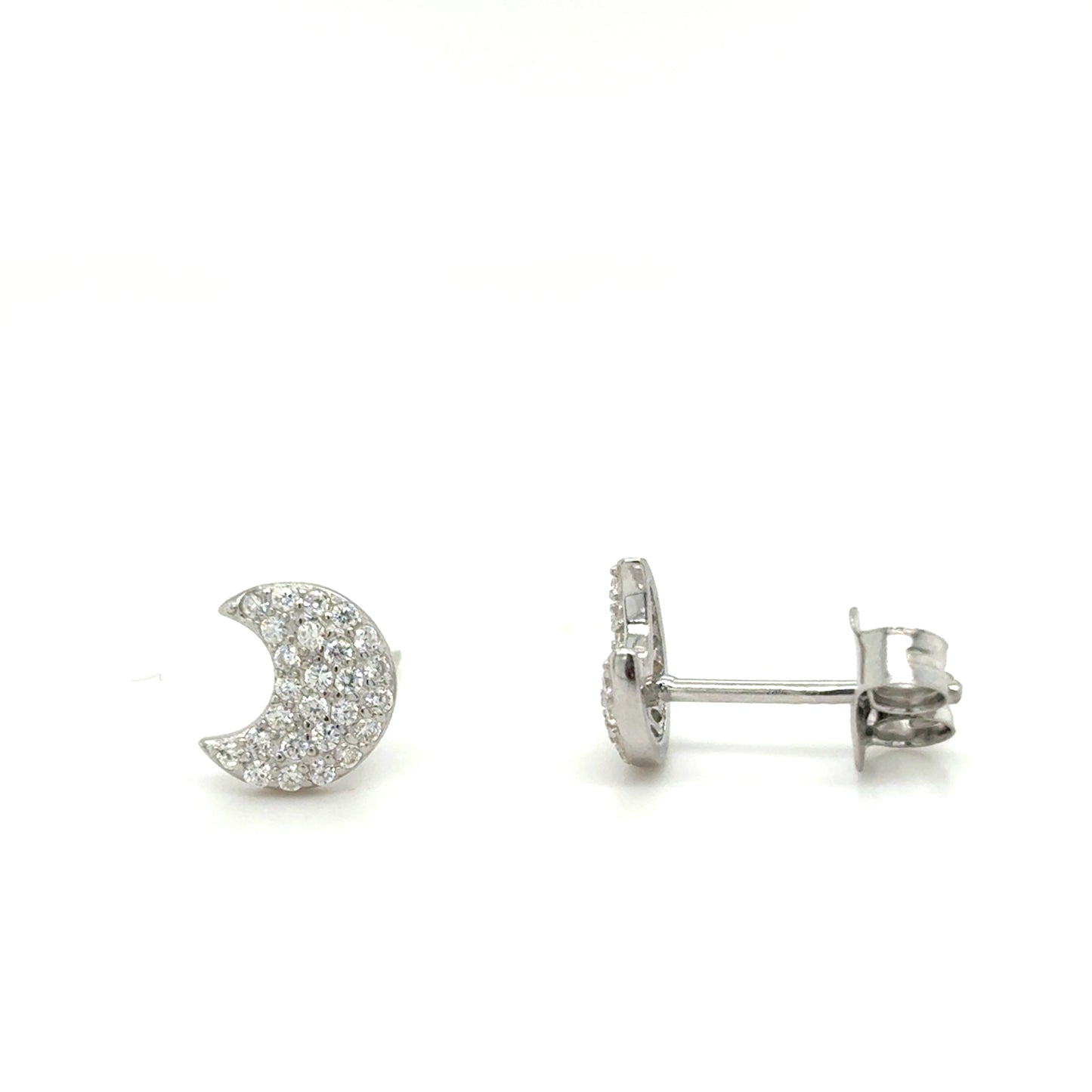 Sterling SIlver CZ Pave Moon Earrings