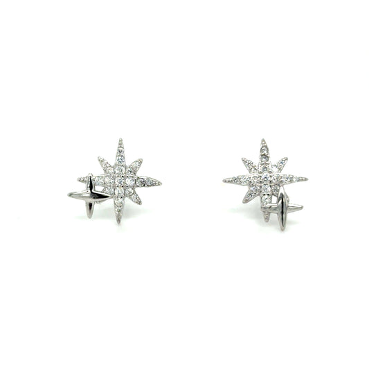 Sterling SIlver CZ Double Star Earrings