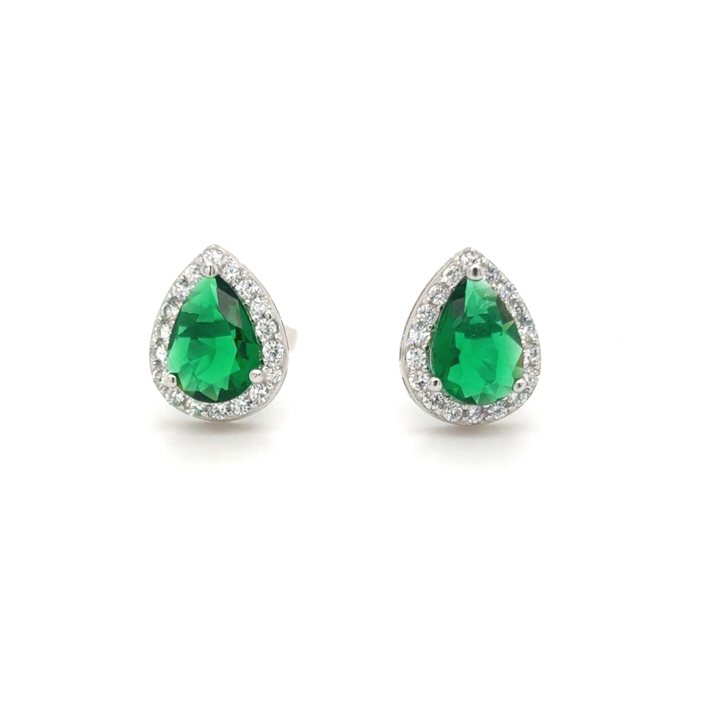 Sterling SIlver CZ Pear Halo Earrings