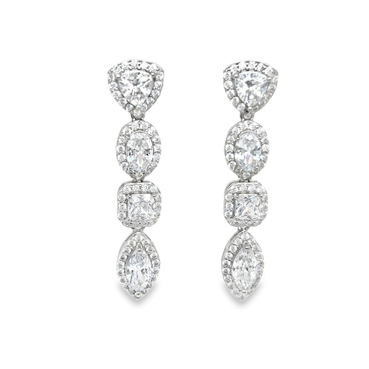 Sterling Silver CZ Multi Shape Halo Drop Earrings