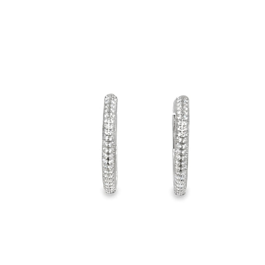 Sterling Silver CZ Double Row Millgrain 25mm Hoop Earrings