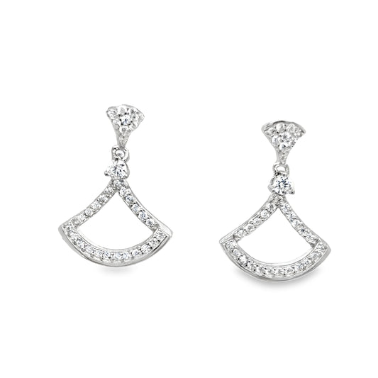 Sterling Silver CZ Open Fan Drop Earrings