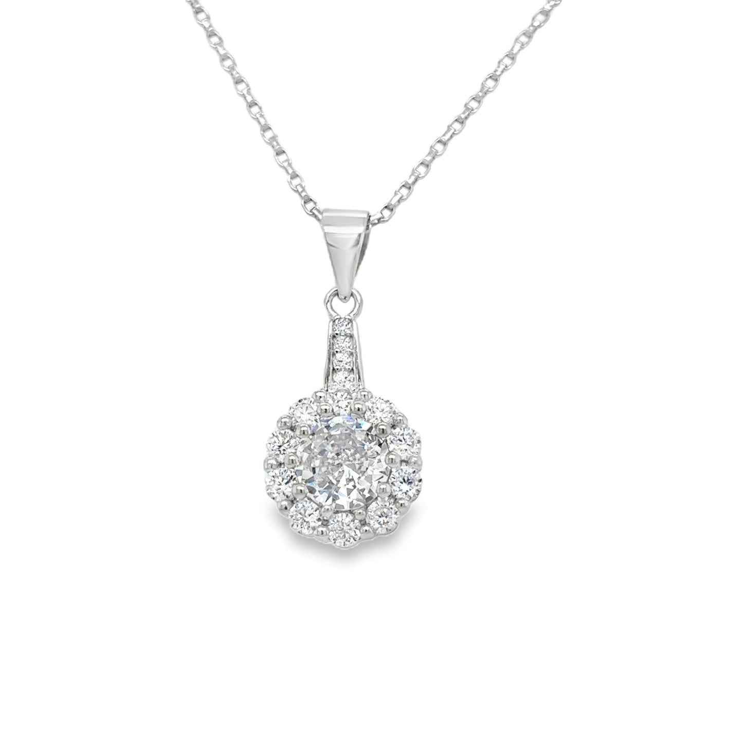 Sterling Silver Cubic Zirconia Flower Cluster Pendant And Earring Set