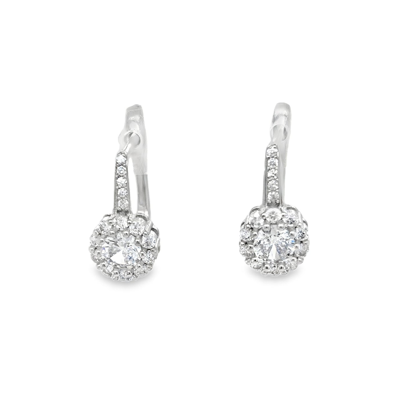 Sterling Silver Cubic Zirconia Flower Cluster Pendant And Earring Set