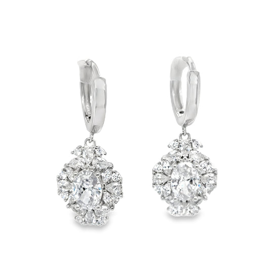 Sterling Silver CZ Oval Antique Style Halo Earrings