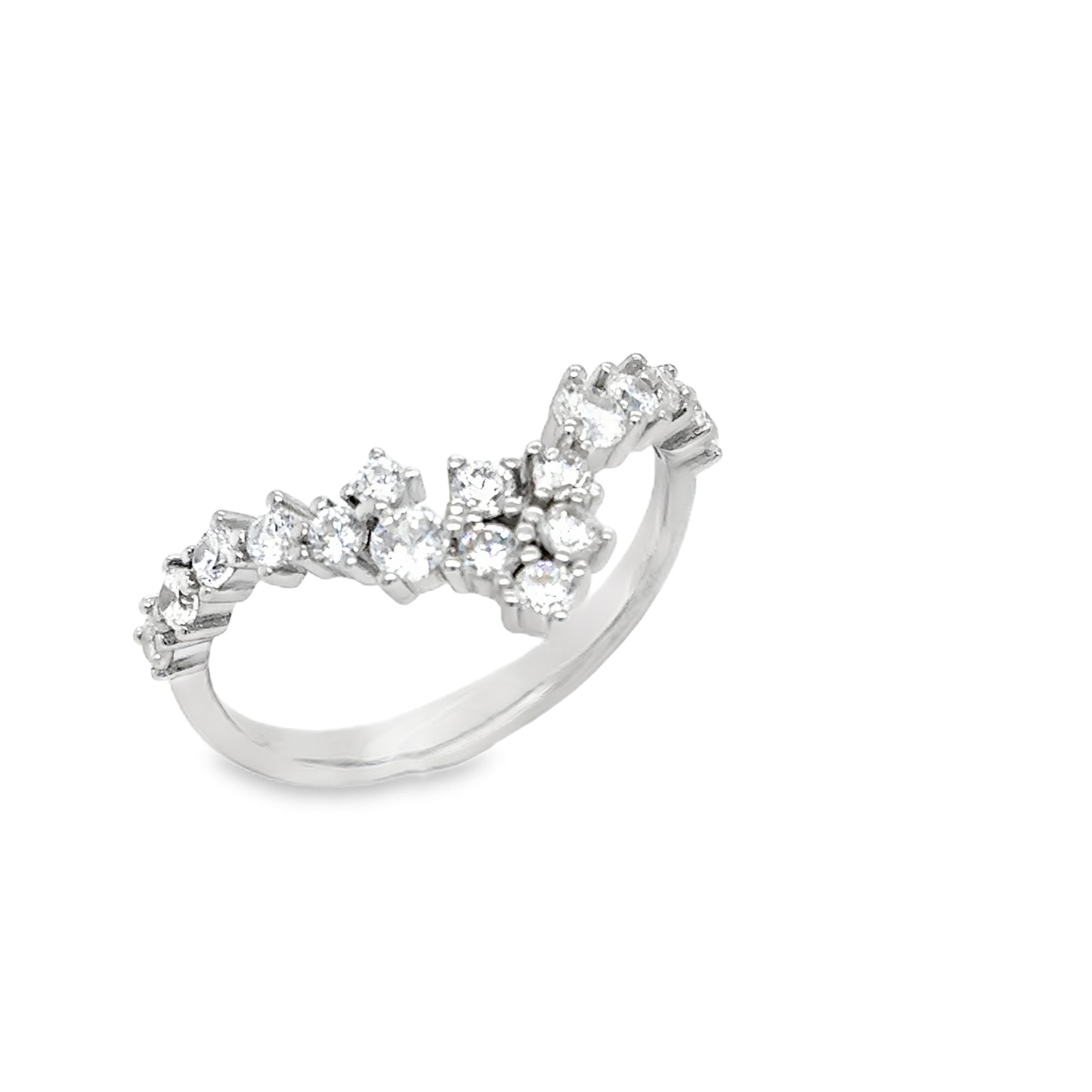 Sterling Silver CZ Scatter Wishbone Ring