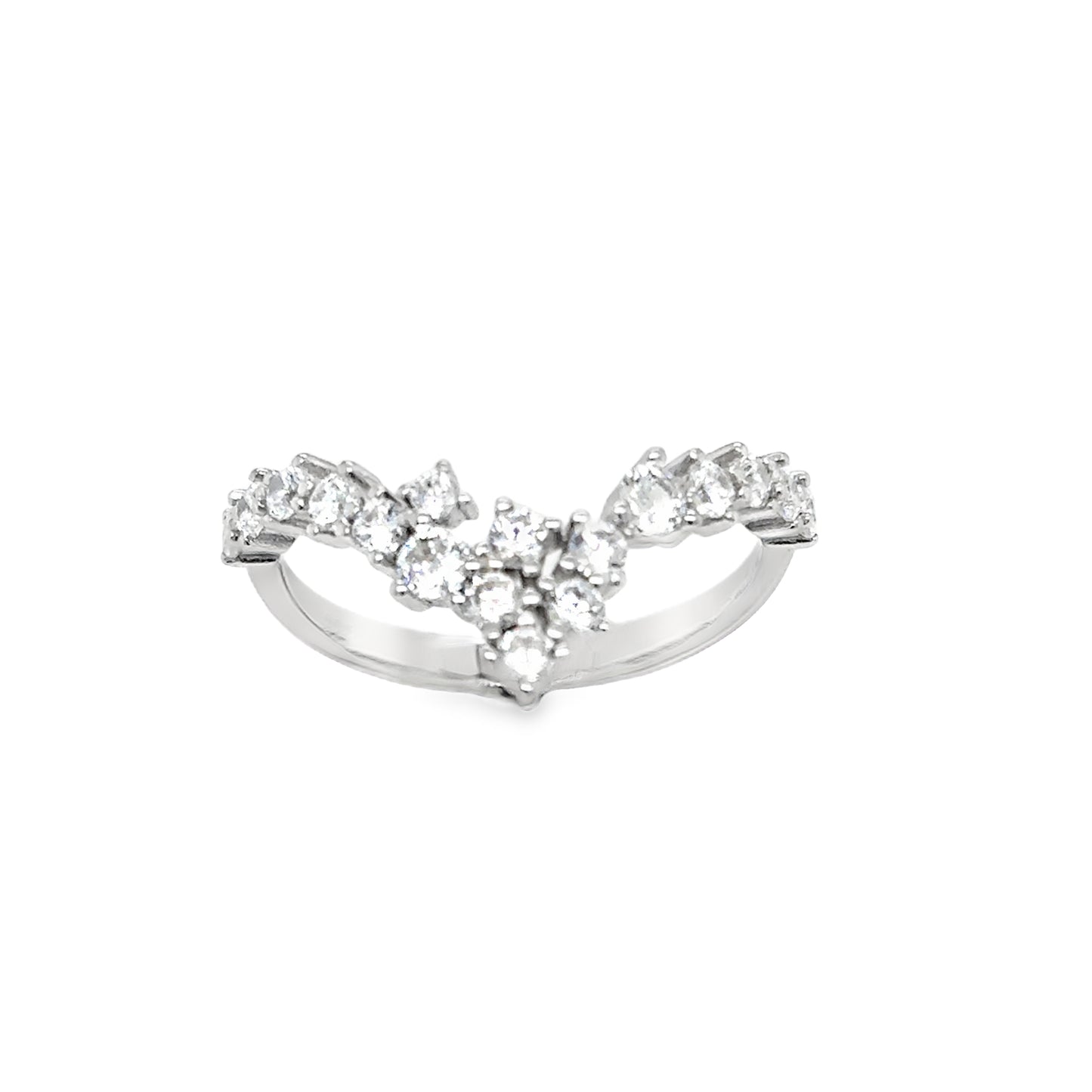 Sterling Silver CZ Scatter Wishbone Ring
