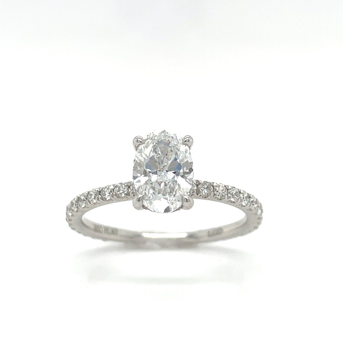 Platinum Oval Solitaire Cultured Diamond Ring with Cultured Diamond Set Shoulders 1.02ct .43ct