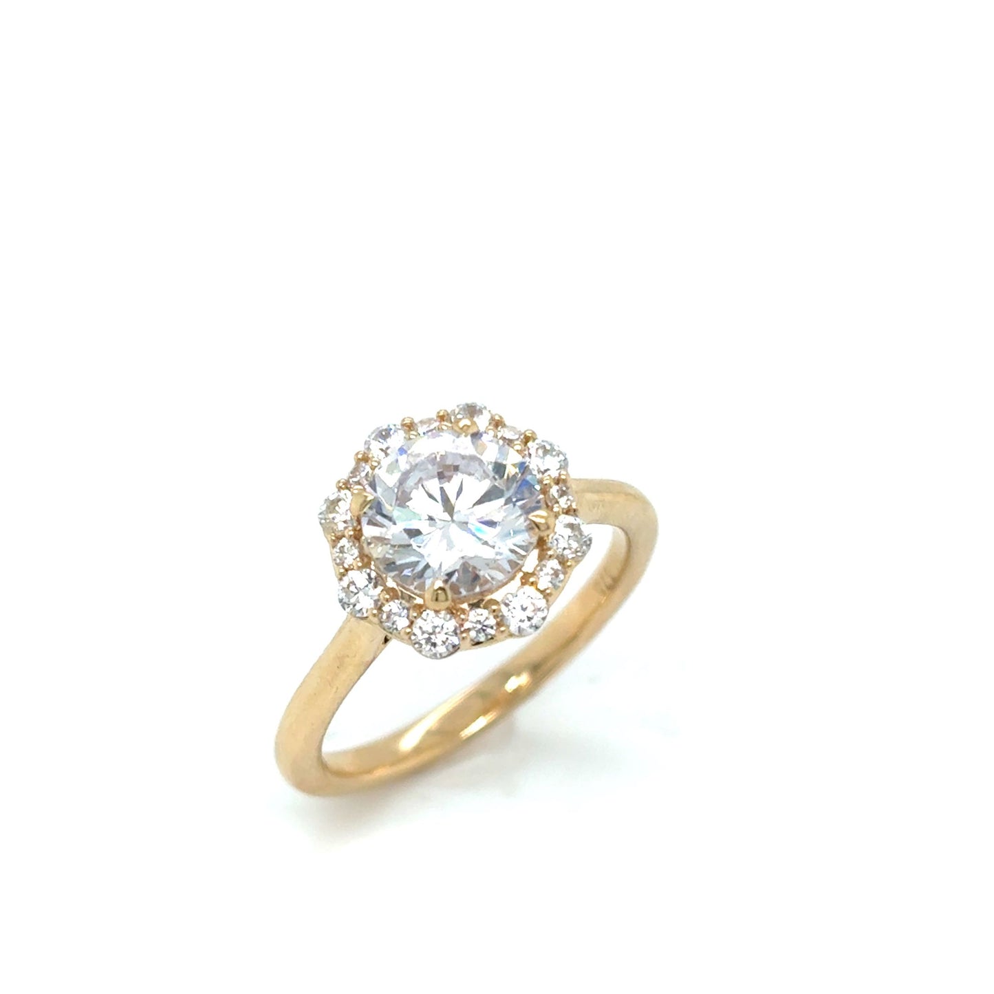 9ct Yellow Gold Round Cz Solitaire Ring with Fancy CZ Halo