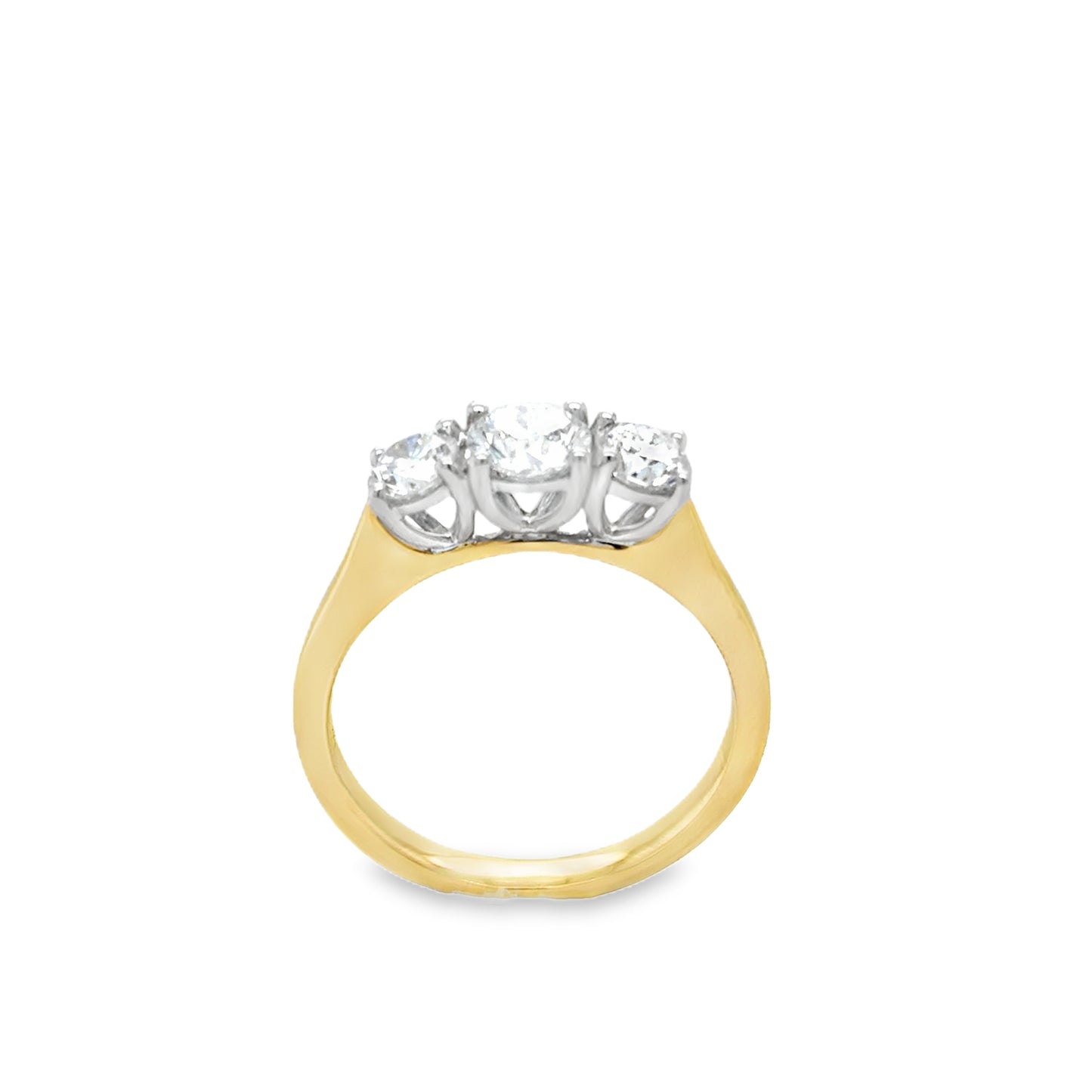 9ct Yellow Gold Three Stone Round Brilliant Cultured Diamond Ring 1.00ct