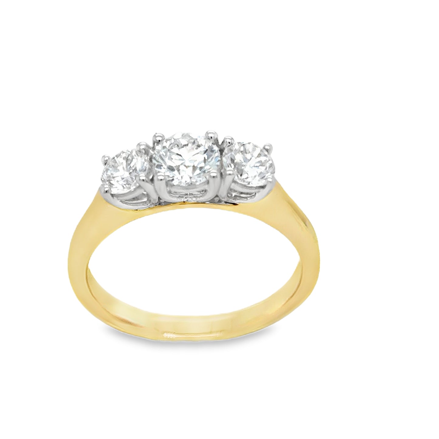 9ct Yellow Gold Three Stone Round Brilliant Cultured Diamond Ring 1.00ct