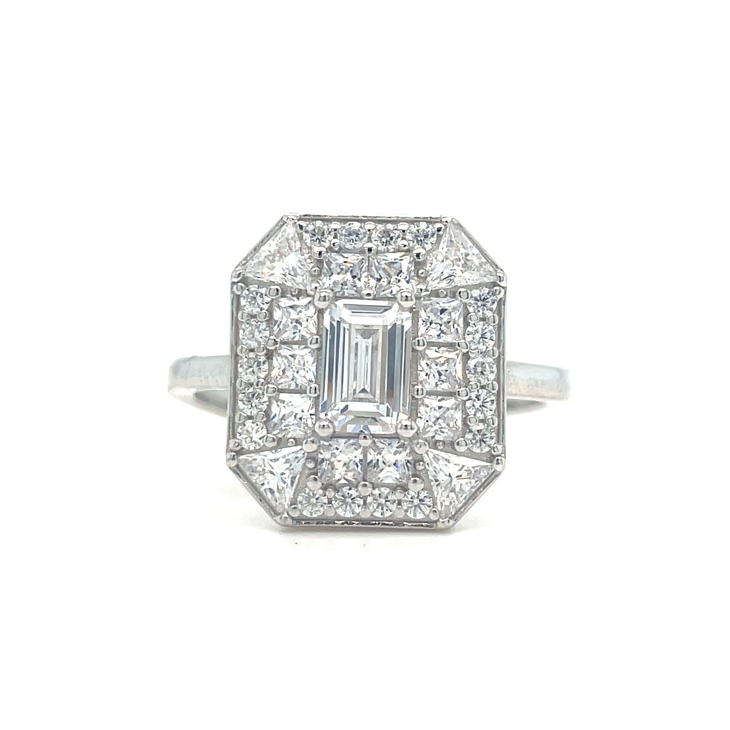 Sterling Silver Square Pave Set Cubic Zirconia Ring