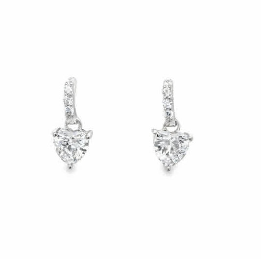 Sterling Silver CZ Heart Drop Earrings