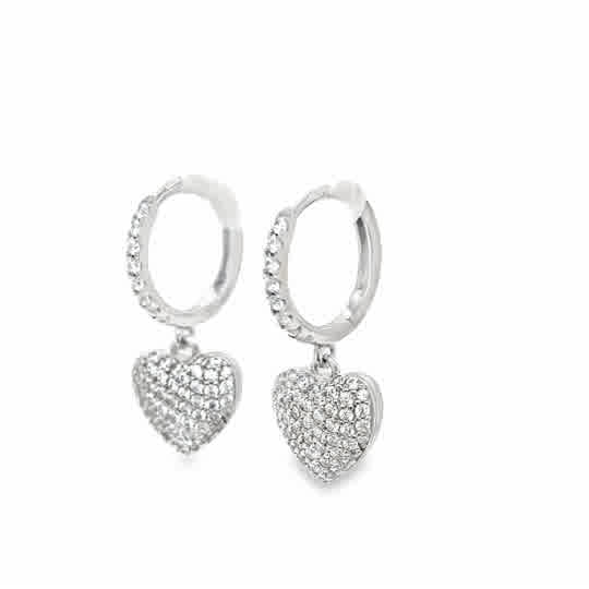 Sterling Silver Pave CZ Heart Huggy Earrings