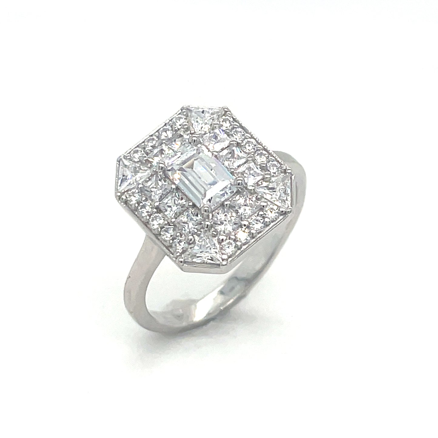 Sterling Silver Square Pave Set Cubic Zirconia Ring