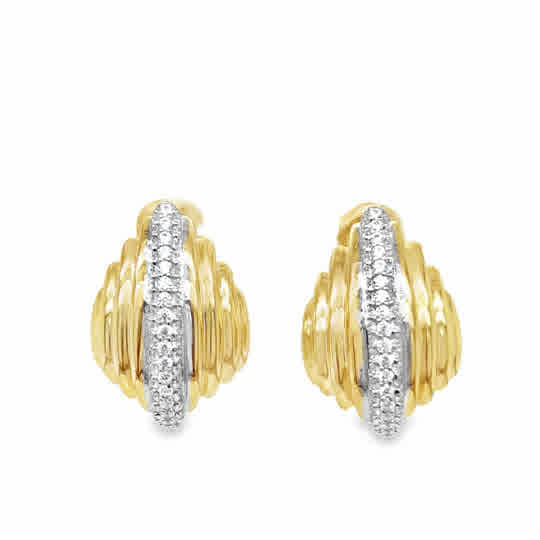Sterling Silver Gold Plated CZ Ribbed Bubble Hoop