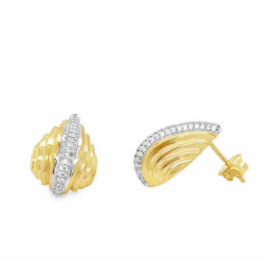 Sterling Silver Gold Plated CZ Ribbed Bubble Hoop