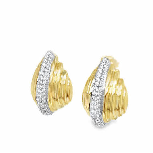 Sterling Silver Gold Plated CZ Ribbed Bubble Hoop