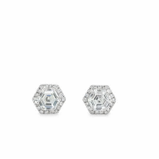 Sterling Silver CZ Solitaire Earrings with Octagonal CZ Halo