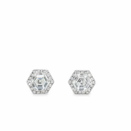 Sterling Silver CZ Solitaire Earrings with Octagonal CZ Halo