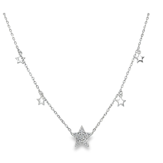 Sterling Silver Pave CZ Star Scatter Necklet