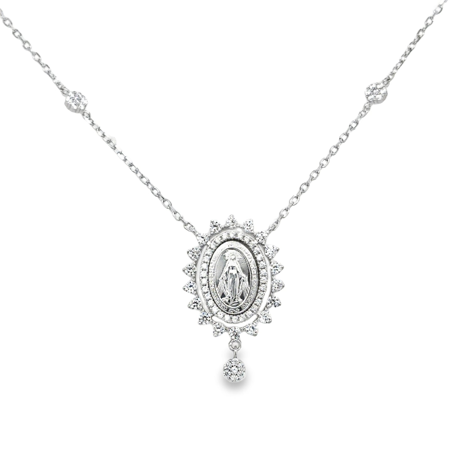 Sterling Silver CZ Set Miraculous Medal Necklet